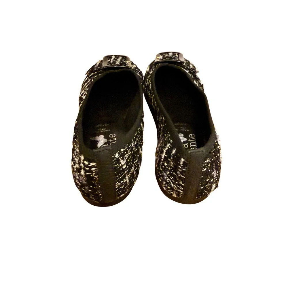 Libera Mente Black Boucle Tweed Pointy Toe Flats Buckle EU 40 Italy New
